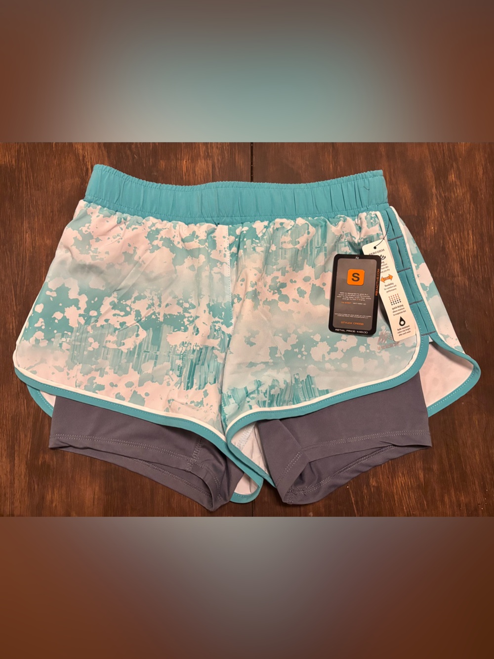 RBX Aqua Splash Print Double-Layer Running Shorts